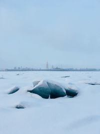 Scenic view of snow covered landscape against sky