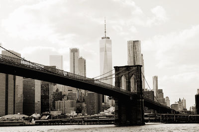 View of bridge and buildings against sky