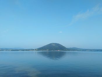 Scenic view of sea against blue sky