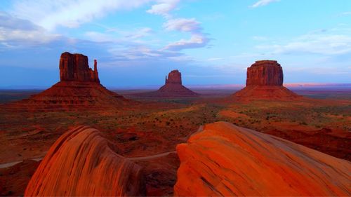 Scenic view of rock formations against sky