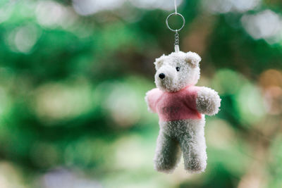 Close-up of stuffed toy hanging outdoors