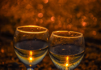 Close-up of beer glass on table