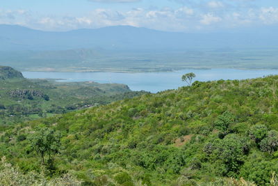 A telephoto shot of lake elementaita seen from the summit of table mountain, kenya