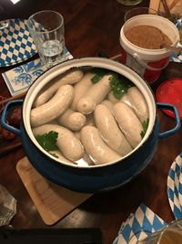 High angle view of food in bowl on table