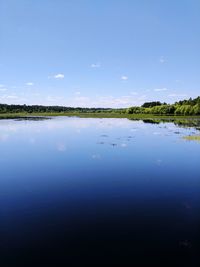 Scenic view of lake against blue sky