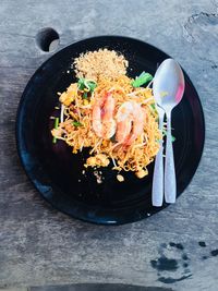 High angle view of food in plate on table
