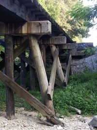 Old wooden fence on grassy field