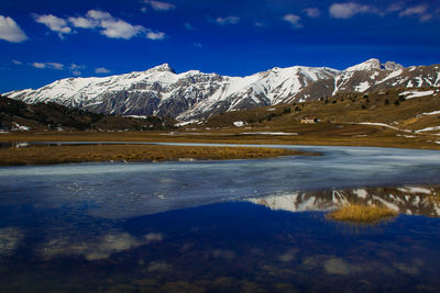 Scenic view of snowcapped mountains against sky