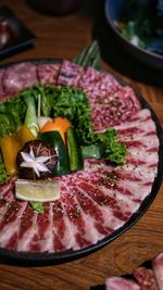 High angle view of vegetables in bowl on table