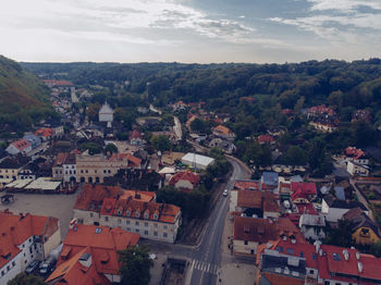 High angle view of townscape against sky