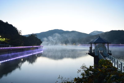 Scenic view of lake against clear sky