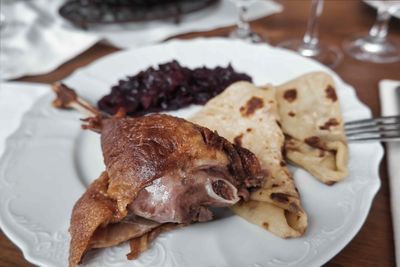 High angle view of food in plate