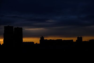 Silhouette buildings against sky during sunset