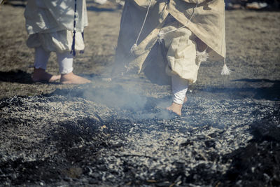 A traditional japanese shinto ritual called firewalking goma in nagano.