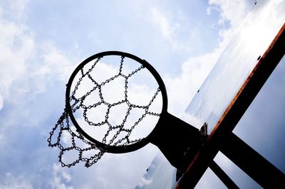 Low angle view of basketball hoop against sky