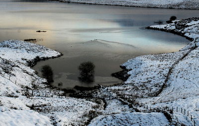 Scenic view of lake against sky during winter