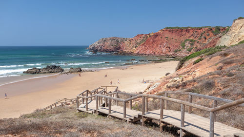 Scenic view of beach against clear sky