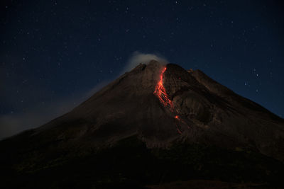 Mount merapi erupts with high intensity at night during a full moon. 