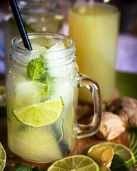 Close-up of ginger lemon lemonade