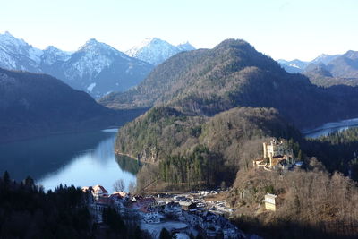 Panoramic view of lake and mountains against sky