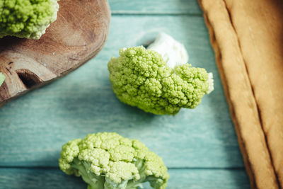 High angle view of vegetables on cutting board