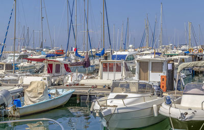 Boats moored in harbor