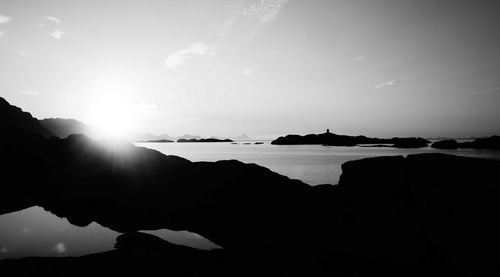 Scenic view of rock formation in sea against sky