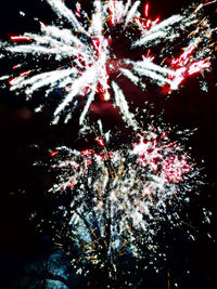 Low angle view of firework display at night