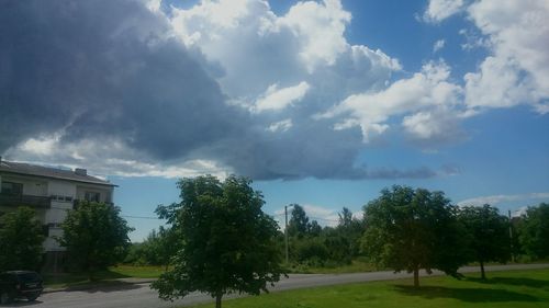 View of trees against cloudy sky