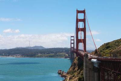 View of suspension bridge over river