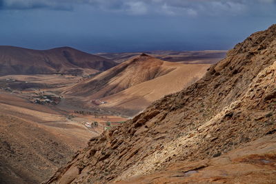 Scenic view of mountains against cloudy sky