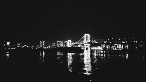 Bridge over river in city at night