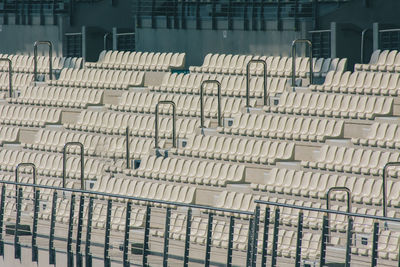 High angle view of empty seats in row