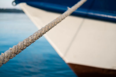 Close-up of rope tied on boat