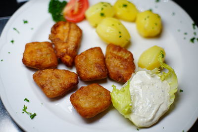 High angle view of breakfast served in plate