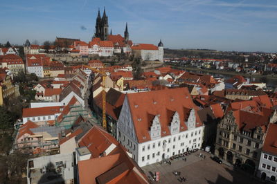 High angle view of buildings in town