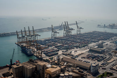 High angle view of commercial dock against clear sky