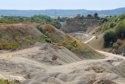 High angle view of trees on landscape against sky