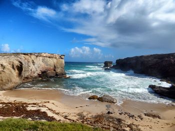 Scenic view of beach against sky