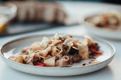 Close-up of food in plate on table