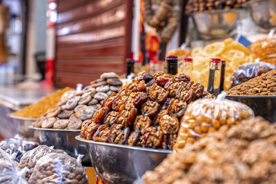Healthy dates, figs, walnuts and dried apricots in abundance for sale