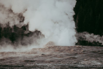 Smoke emitting from waterfall