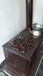 High angle view of coffee beans on table