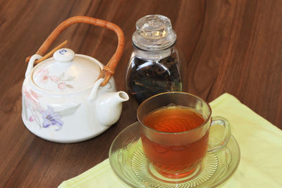 Close-up of tea cup on table