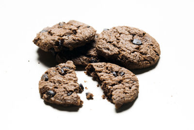 Close-up of cookies against white background