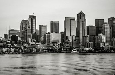 City skyline at dusk