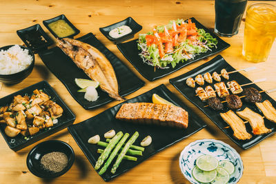 High angle view of breakfast on table