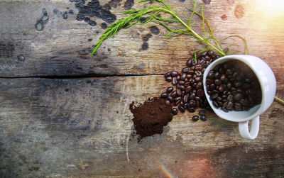 High angle view of coffee beans on table