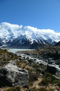 Scenic view of snowcapped mountains against sky