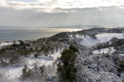 Scenic view of sea against sky during winter